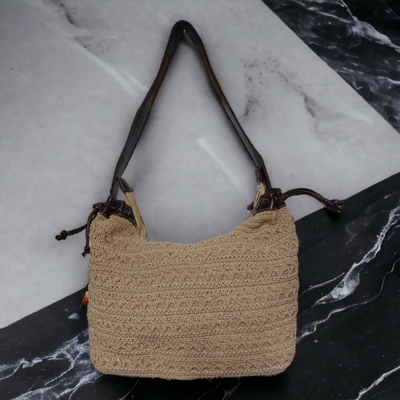 Source Unknown Handbags - Hobo Bag with Macrame Style Mayerial & Clip-on Beaded Charm